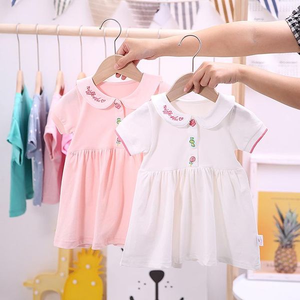 

girl's dresses children clothes baby girl dress summer cotton preppy style pleated toddler white pink kids for girls 80-120cm, Red;yellow