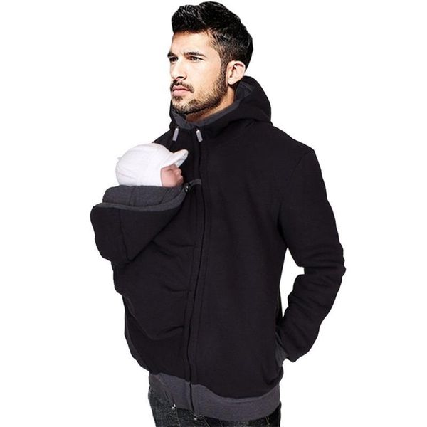 

women's hoodies & sweatshirts winter warm clothes dad kangaroo cotton baby carrier jackets with zipper coat wearing carry infant sweats, Black