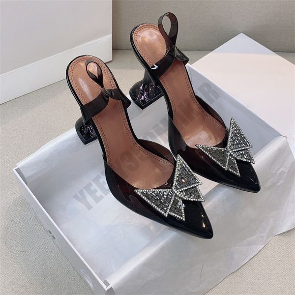 

sandals wedding dress shoes 7cm 10cm begum bowknot butterfly pvc pumps high heels amina muaddi diamond shine sandals rhinestone transparent, Black