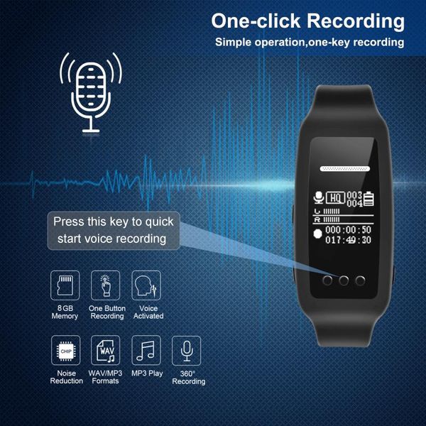 

digital voice recorder watch recorder,8gb sound activated with built-in speaker for playback,up to 1536kbps recording bit rate noise can