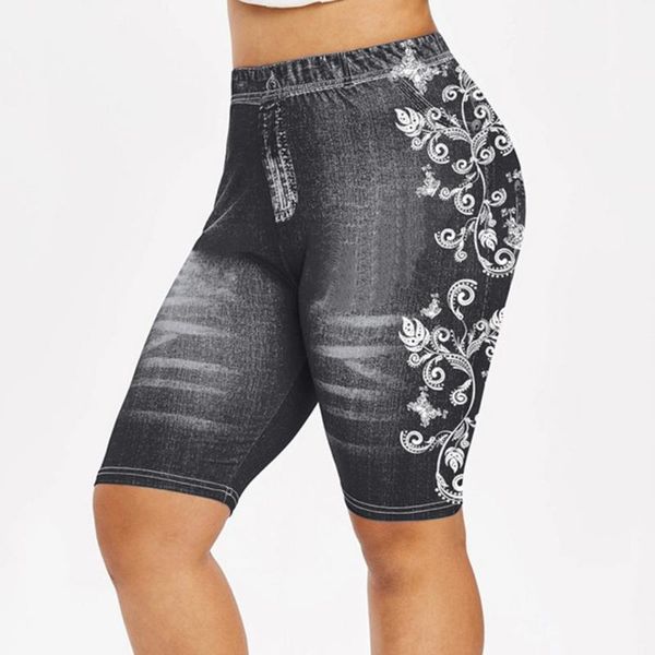 

women's jeans women denim shorts pants summer plus size skinny 3d faux print casual jeggings jean #4, Blue