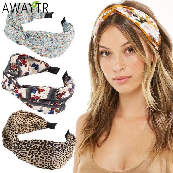 

fashion printing leopard headband wide cross women hairband elastic bow hair hoop bands bezel knot girls accessories