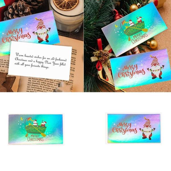 

greeting cards 50pcs gift christmas party invitation card rainbow laser santa snowman cardstock postcard