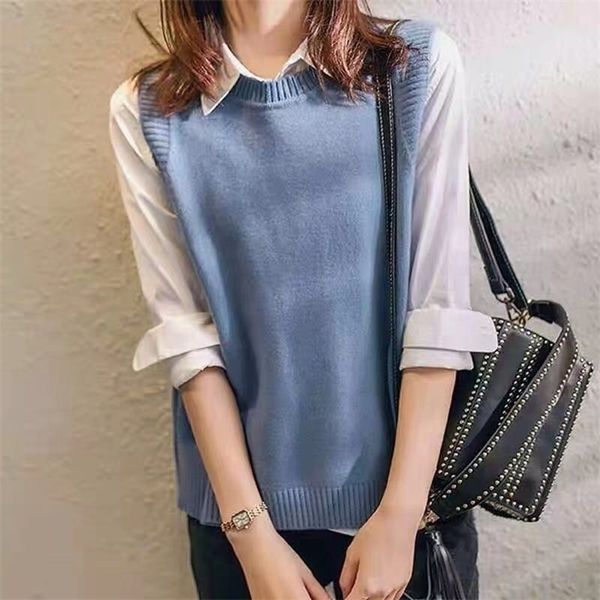 

college style hem three button sweater knitted vest women solid o neck sleeveless, Black;white