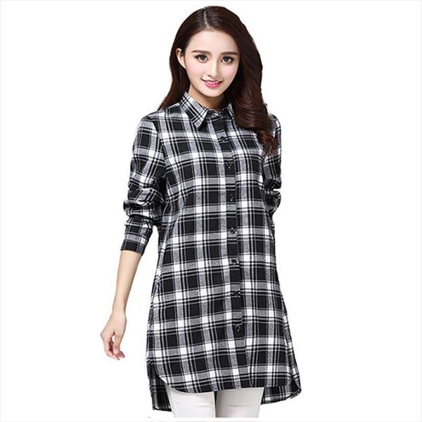 

cotton long plaid casual sleeve womens shirts 7 colors flannel xxxl female blusas checks outwear, White