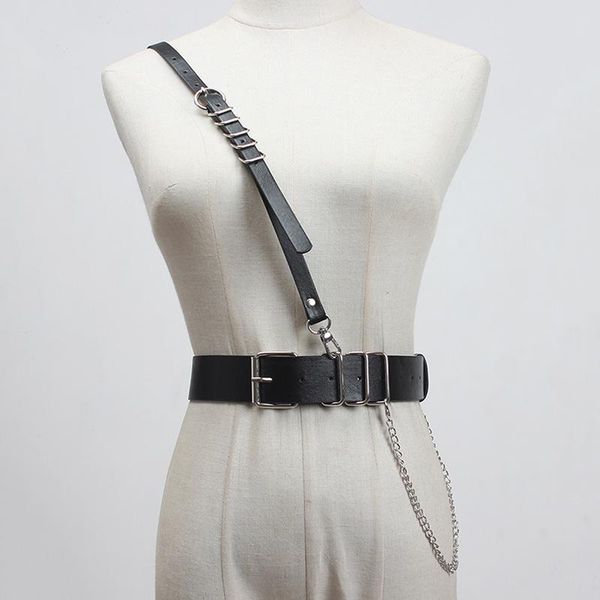 

belts seebeautiful metal pin buckle chain pu leather waist belt girdle simple fashion 2021 autumn winter women m475, Black;brown