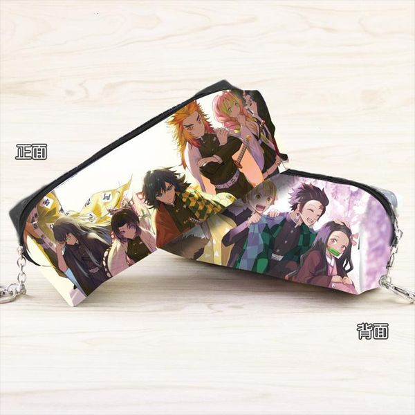 

anime demon slayer: kimetsu no cosmetic bags yaiba synthetic leather pencil pouch kamado tanjirou cartoon character bag
