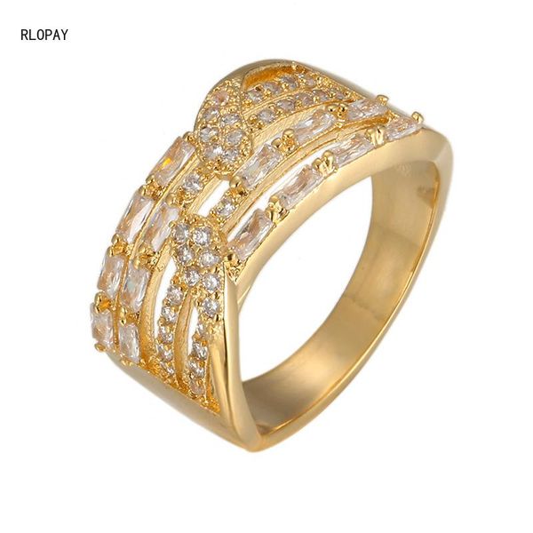 

micro - inlaid cubic zirconia princess square copper rings solid gold plating geometric engagement resizable for women wedding, Slivery;golden
