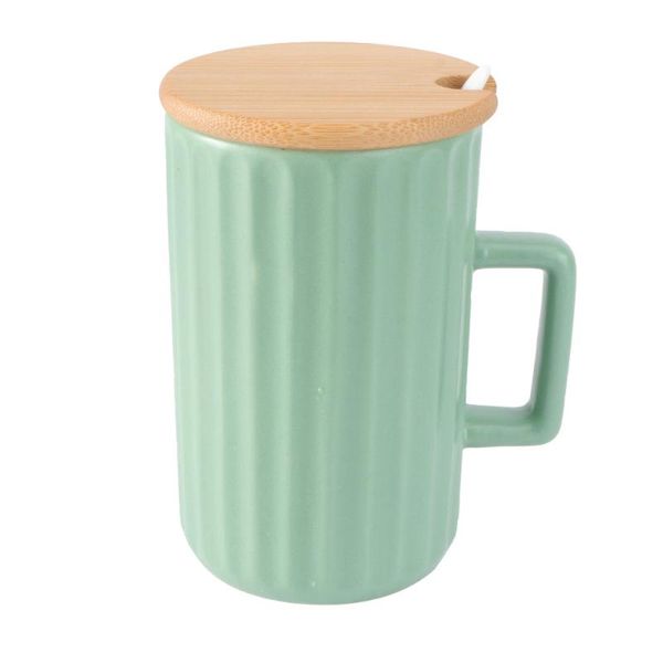 

mugs 1pc household ceramic mug coffee cup drinking wood lid shape design for friends family co-worker (dark green common