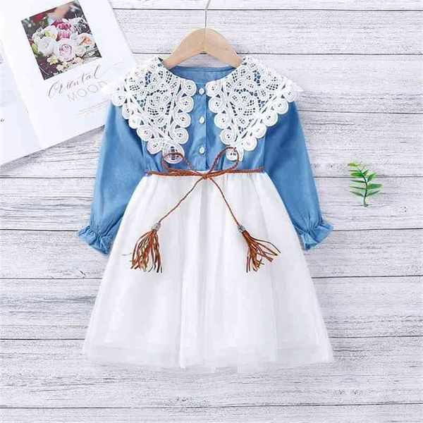 

gooporson fall kids dresses for girls lace collar long sleeve princess dress spring toddler children mesh costume vestidos 210715, Red;yellow