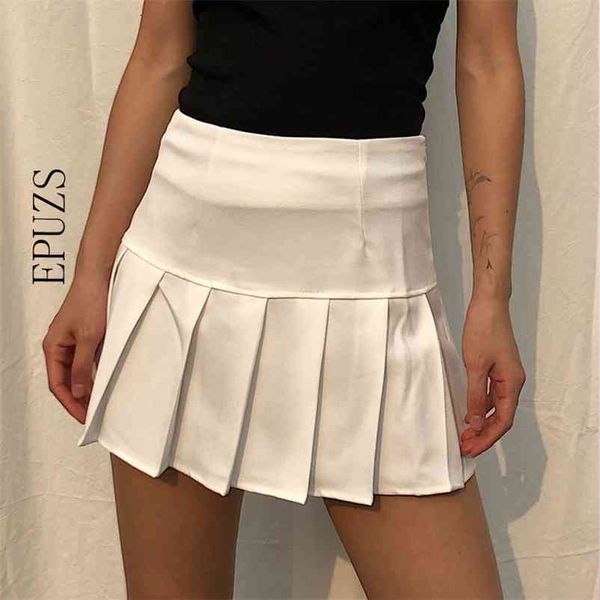 Kawaii cintura alta plissada saias womens streetwear moda coreana verão sexy mini saia preto branco jupe femme 210521