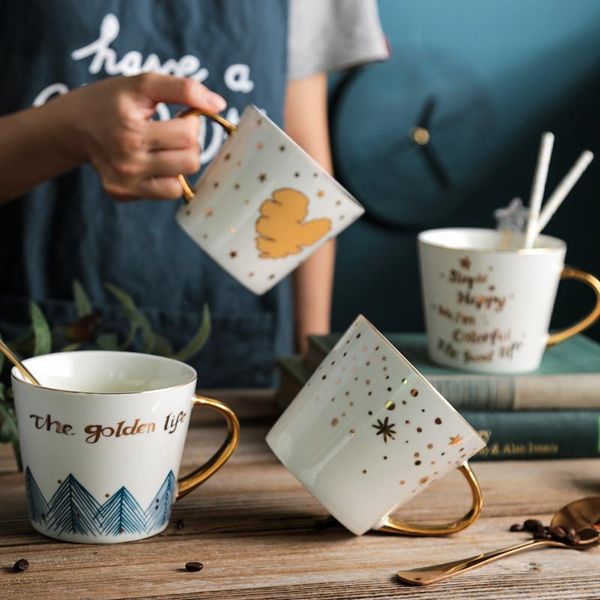 

mugs 1pc ceramic mug gold plating lover's gift morning milk coffee tea breakfast creative cup