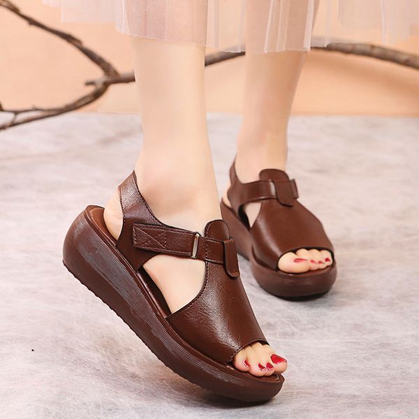

sandals 2021 women's summer genuine leather ladies shoe women shoes platform heels female sandalias mujer 5g7w, Black