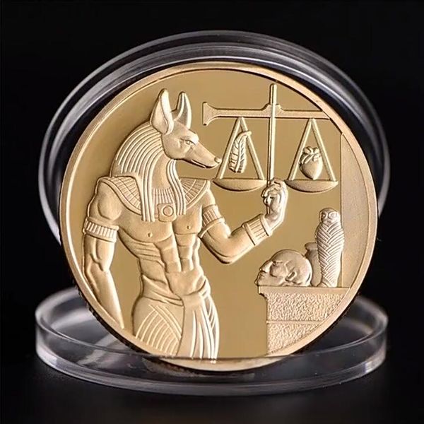 Oro placcato in argento Egitto Protettore della morte Anubis Moneta Copia Monete Dio egiziano della collezione di monete commemorative Artigianato regalo