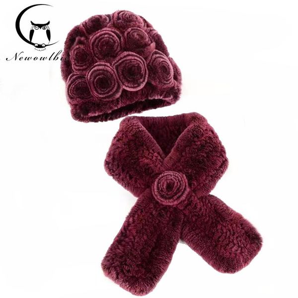 

hats, scarves & gloves sets winter floral 100% genuine rex fur skullies hats scarf russian lady knitting real caps women natural bean, Blue;gray