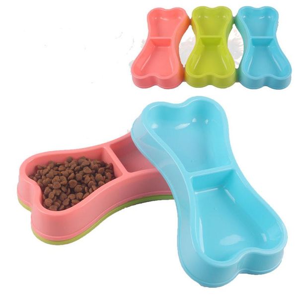 

pet double bowl plastic bone shaped dog 2-in-1 cat bowls & feeders
