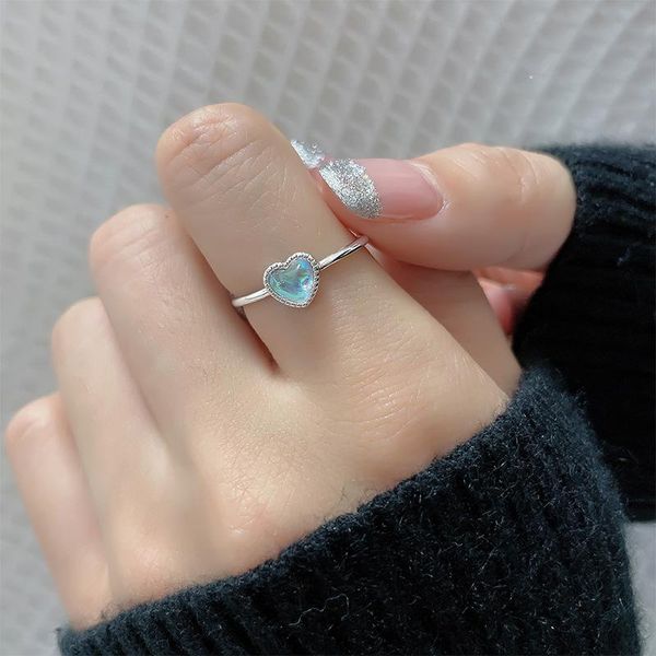 

wedding rings vintage moonstone heart for women white gold color open ring promise fashion female engagement jewelry gifts, Slivery;golden
