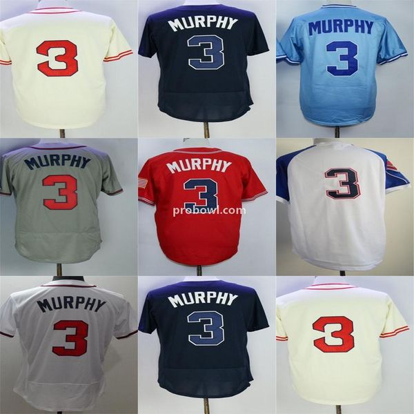 

factory outlet mens womens kids toddlers atlanta 3 dale murphy beige blue grey red white embroidery baseball jerseys., Blue;black