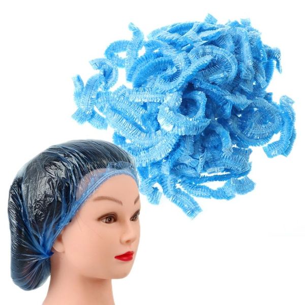 

shower caps 100 pcs clear disposable hair salon elastic waterproof bathing