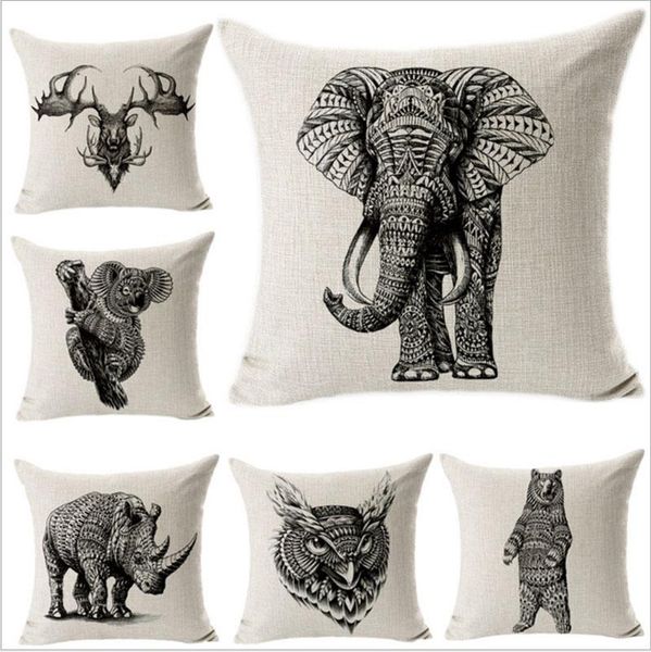 

cushion/decorative pillow 45cm*45cm drawing animals elephant bear linen/cotton covers sofa case car seat cushion cover decorative pillows