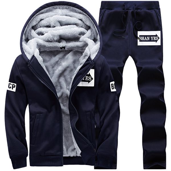 

autumn winter hooded and psh coat long sleeved trousers casual suit european large, Black