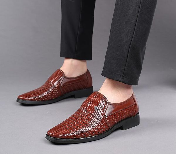 

dress shoes 2021 luxury prom wedding for men summer hollow out breathable loafers zapatos hombre vestir, Black