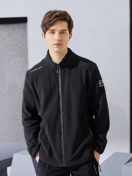 

men letter graphic dual pocket fleece jacket q4an#, Black;brown