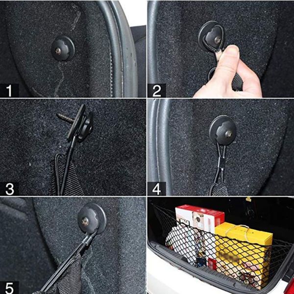

car organizer polypropylene stretch mesh trunk suv rear cargo storage elastic net holder 4 hooks