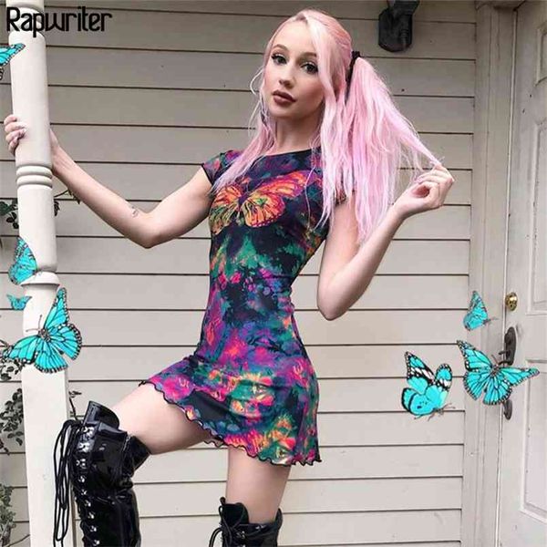 

gothic tie dye butterfly printed summer dress women sundress short sleeve bodycon mini vestidos woman cloth 210510, Black;gray
