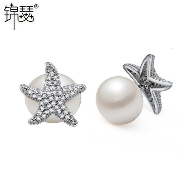 

jewelry charm stud five star beaded earrings creative pearl silver needle cape shape mr. same, Golden