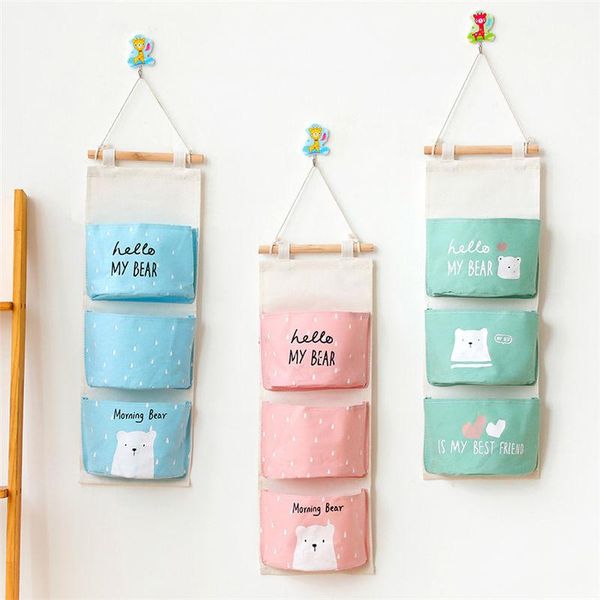 

storage bags cute flamingo bear hanging bag semi-circle three-pocket wall door bathroom kitchen multifunction organizer