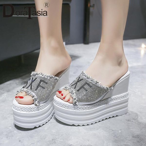 

slippers doratasia girl fashion super high wedges summer crystal women sweet platform shoes woman, Black