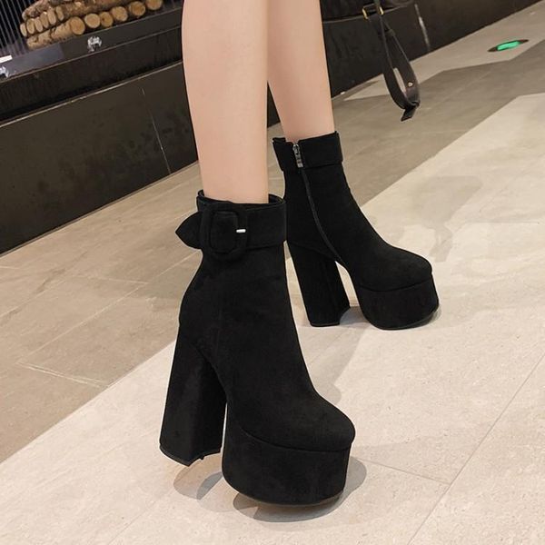 

boots women's shoes 14cm super high heel medium thick waterproof platform grey large, Black