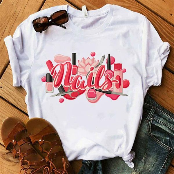

nail polish printed tee fashion womens summer harajuku camiseta mujer clothes, White