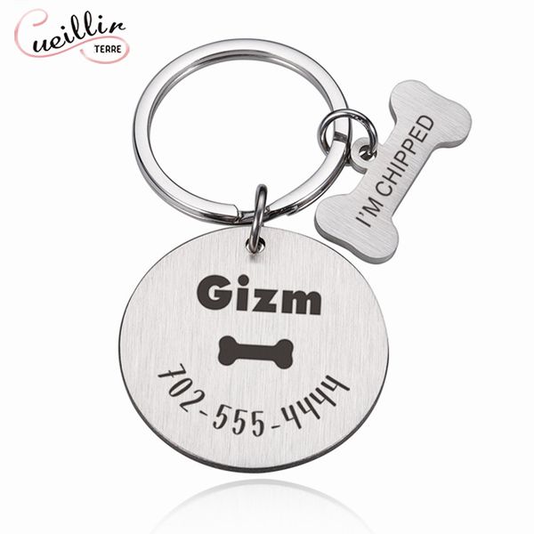 

two-piece anti-lost tag set personalized cute pet collar accessories unique customized phone pet name pet information keychaindio chan conta, Slivery;golden