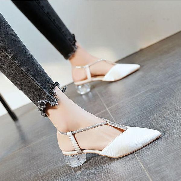 

sandals mid-heeled shoes 2021 spring and summer thick-heeled pointed toe, Black