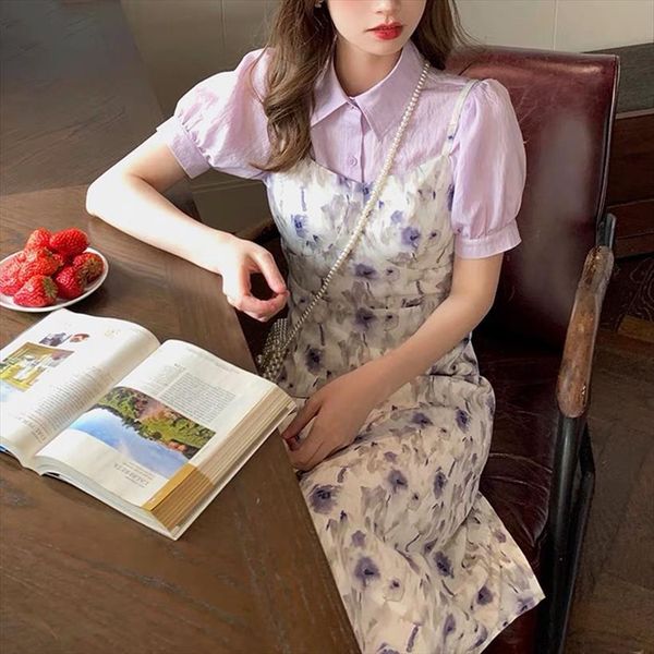 

elegant vintage midi womens dresses short sleeve floral fairy kawaii party one piece korean summer beach, Black;gray