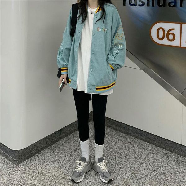

women's jackets embroidered letter corduroy jacket autumn winter salt fried street loose long sleeve baseball suit fashion, Black;brown