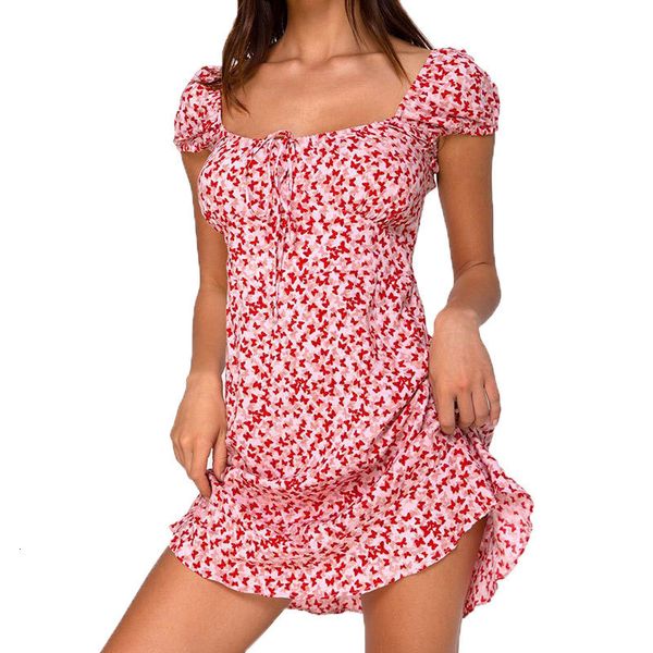 

boho imprinted dressed women's square neck summer mini dress in beach wl301, Black;gray