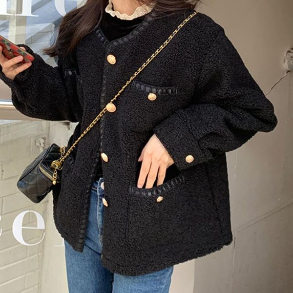 

women's wool & blends small fragrance coat autumn winter 2021 black thickened imitation lamb short foreign style long sleeve female chi