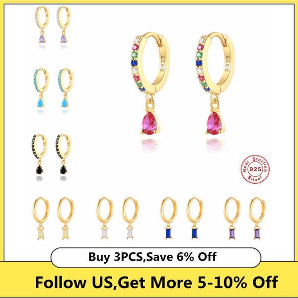 

925 sterling sier korean earring sparking rainbow zircon hoop earrings for woman lovers' girl pendientes brincos fine jewelry, Golden