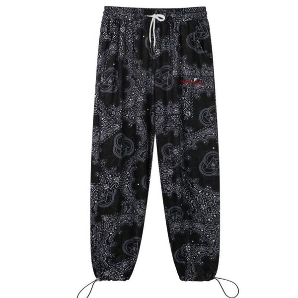 

men's pants men cashew flowers print jogger harajuku elastic waist trousers sweatpants retro oversize thin straight women, Black