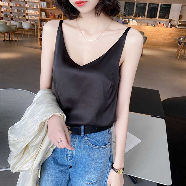 

women's with suspender in summer, loose outside, sleeveless satin vest, net red suit and fashionable inside, Black;white