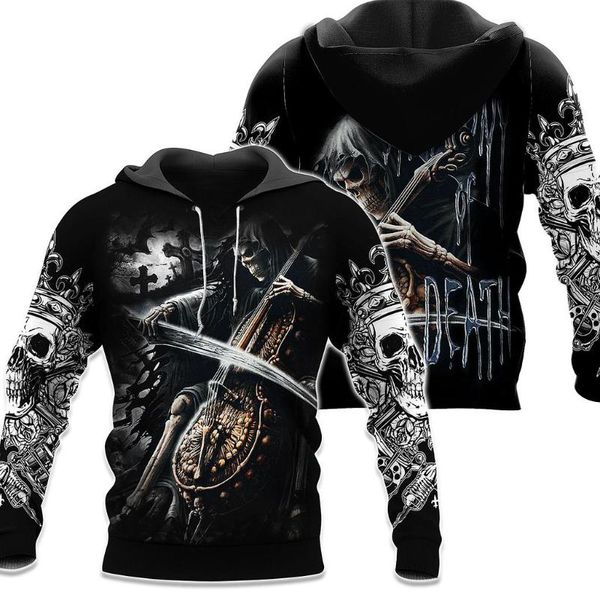 

men's hoodies & sweatshirts skull guitar tattoo 3d printed jacket men/women hip hop skeleton hoodie casual gothic streetwear punk cloth, Black