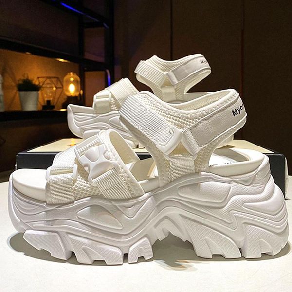 

2021summer sandals 7.5cm wedge heel sneakers women beach high heeled casual open toe walking black white