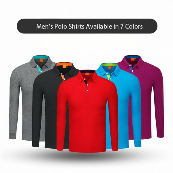 

men's polos male t-shirt cotton long sleeved shirt men tees button collar work commute clothing wholesale 240g, White;black