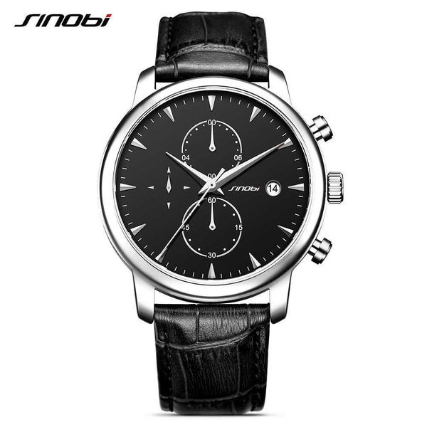 Sinobi Chronograph Sport Herren Armbanduhren Leder Armband Top Luxus Marke Stoppuhr Datum Männlich Business Kleid Uhr Relogio Q0524