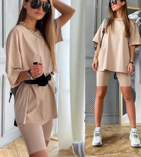 

women's tracksuits cycling shortsleisurestretch slim 2-piece setof summer solid color belt short sleevefitness jogging sports suit2021, Gray