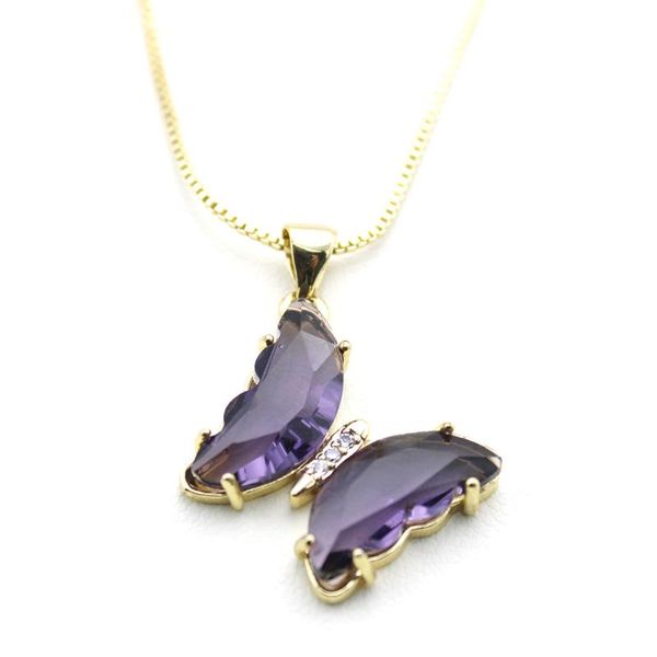 

pendant necklaces exquisite zircon glass butterfly necklace is suitable for women's fashion party wedding year christmas jewelry gifts, Silver