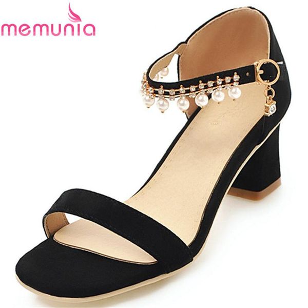 

fashion summer sandals arrival shoes woman buckle elegant wedding square heel big size 33-43 high heels, Black